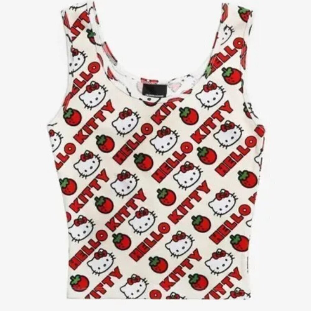 Sanrio Hello Kitty x Dumbgood Strawberry Waffle White Red Crop Tank XL EUC